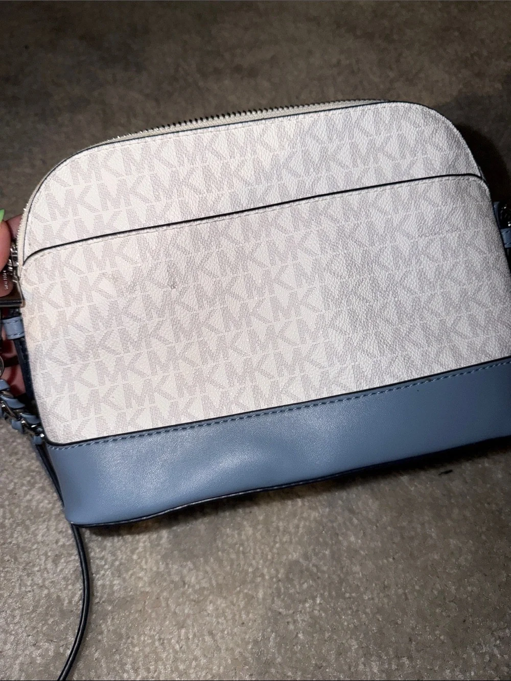 Michael Kors Light Blue and White Signature Stripe Crossbody with Card Case